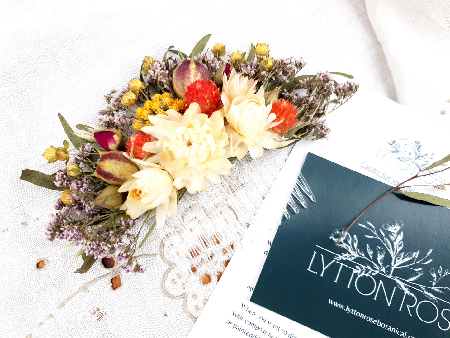"Paradise Garden" Dried Flower Hair Comb - Lytton Rose Botanical