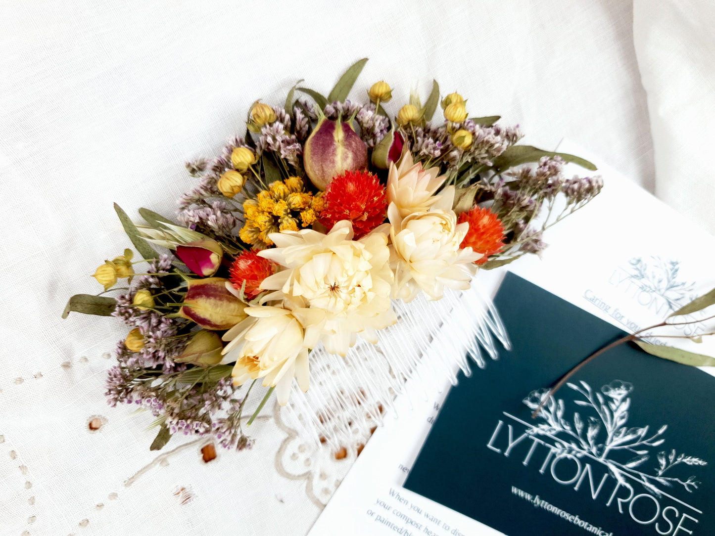 "Paradise Garden" Dried Flower Hair Comb - Lytton Rose Botanical