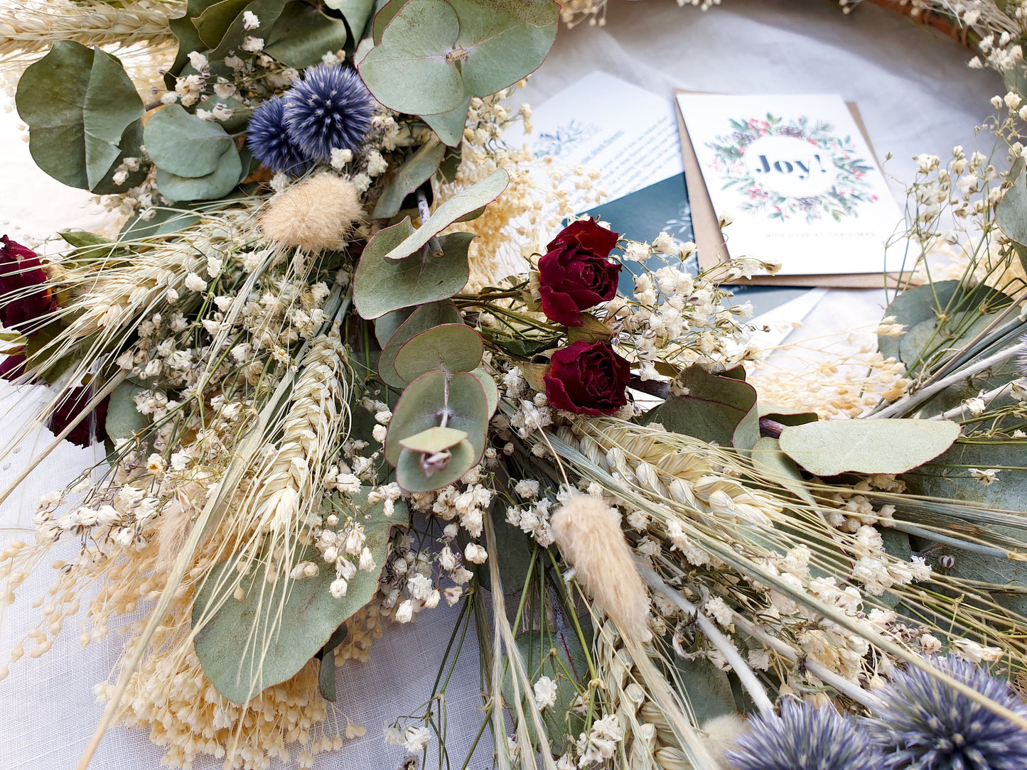 "Thistles and Roses" Eucalyptus Dried Flower and Greenery Wreath