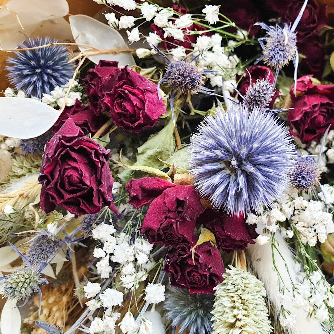 "Roses and Thistles" Dried Flower Bouquet Red