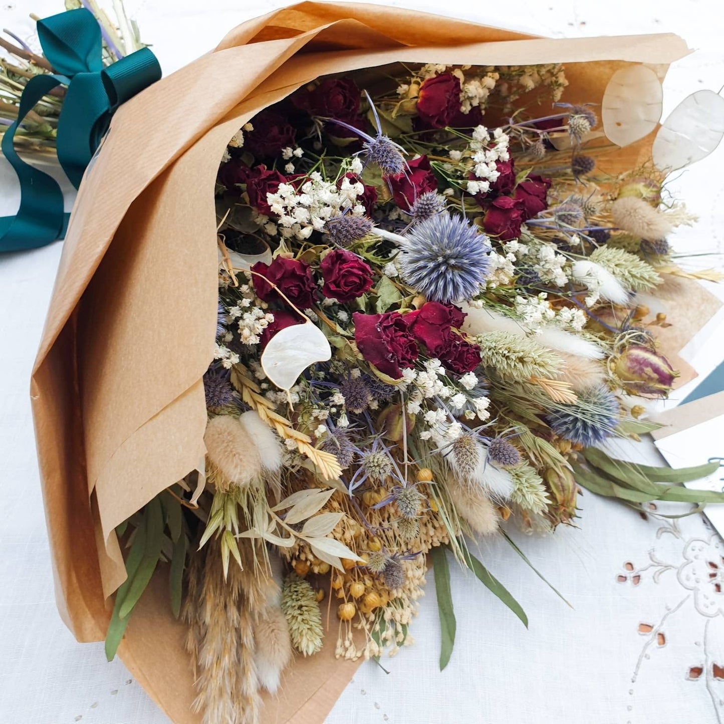 "Roses and Thistles" Dried Flower Bouquet Red - Lytton Rose Botanical