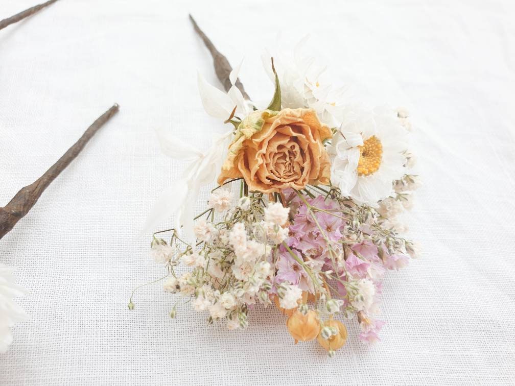 "Cottage Garden" Dried Flower Rose Hair Pins